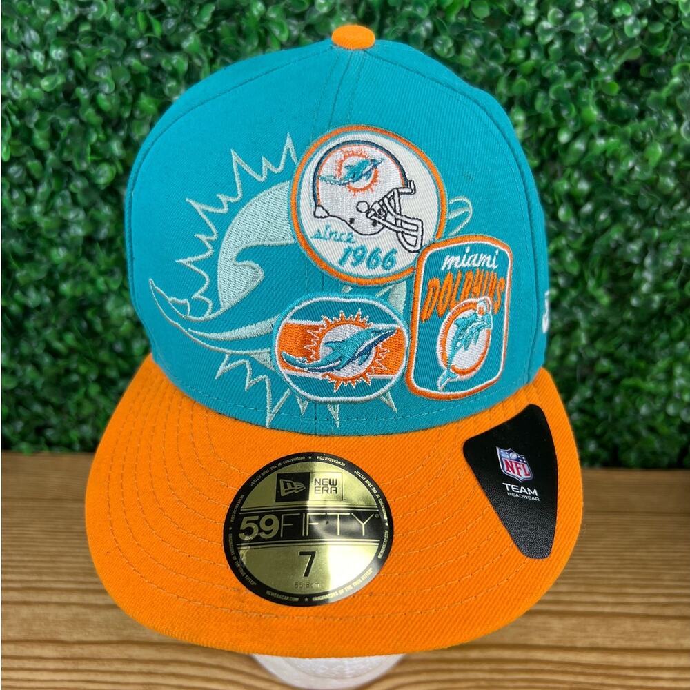 NWT Miami Dolphins NFL Multi Emblem New Era Fitted Cap Sz 7